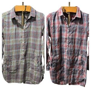 Toad&Co Lot/Bundle of Two Plaid Button-Up Mixo Tunics Multicolor Small